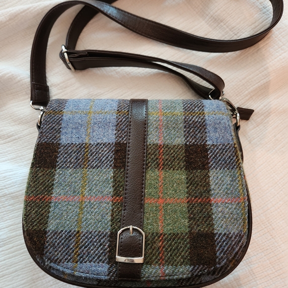 Harris Tweed Green and Brown Crossbody Bag - Picture 2 of 6